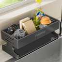 Sponge Holder for Kitchen Sink - Rustproof Carbon Steel Sink Caddy Organizer with Auto-Drain, Dish Sponge & Soap Dispenser Rack for Kitchen Countertop Storage, Grey (Large, Gray)