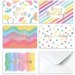 Rileys Rainbow Birthday Cards Assortment, 50-Count | 5 Designs, Wishing Cards for Kids and Adults, Greeting Cards with Envelopes Included, 