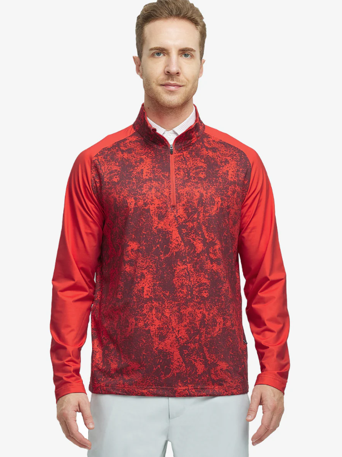 M MAELREG Quarter Zip Pullover Men Moisture Wicking Lightweight Sports Print Mock Neck Golf 1/4 Zip Pullover Mens Sweatshirt (Large, Red Splatter)