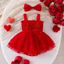 Baby Girl Clothes 9 Months Baby Summer Outfits Sleeveless Clothing Cute Lace Daisy Romper One-piece Jumpsuit Summer Clothes Set Bodysuit Cake Smash Outfits Headband Clothes Set Red 9-12 Months (Red)