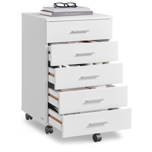 VASAGLE File Cabinet, Mobile Pedestal Filing Cabinet with Wheels, Printer Stand with 5 Drawers, Tool-Free Sliding Rails, for Study, Home Office, Ink Black UOFC081BC02