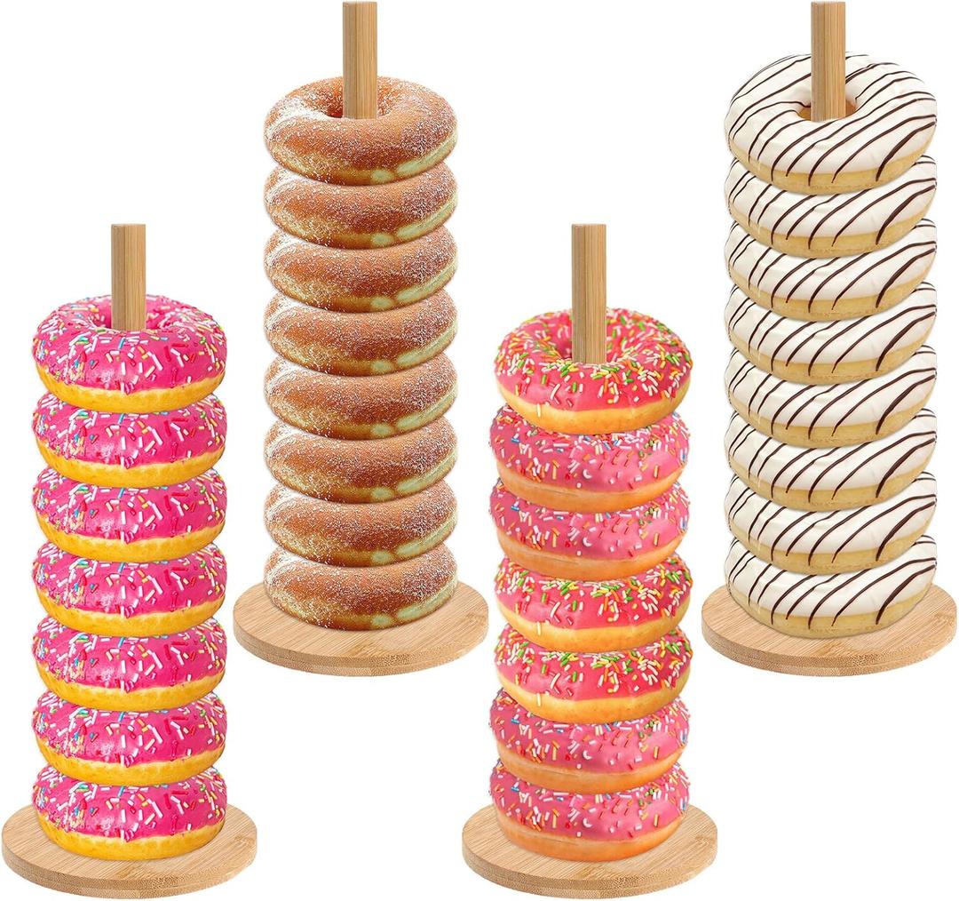Giantree 4 Pack Donut Stand, Donut Stand For Dessert Table Donut Wooden Stand Donut Display Stand Tower Bagel Stand Holder Doughnut Stand 10.62in Long For Party Christmas Birthday New Year Wedding