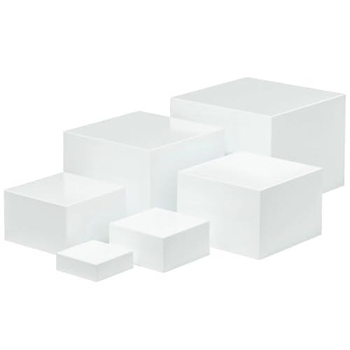 Acrylic Risers, 6 Pcs Acrylic Cube Display Stands, Buffet Risers, Food Risers for Buffet Table, Decorative Display Stand Shelf for Dessert Collectibles Jewelry Figures Show(White,3 to 8 Inch,Square)