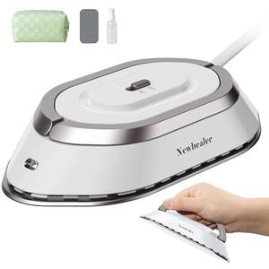 Newbealer Travel Iron with Global Voltage, 100-240V Mini Dry Iron for Clothes (No Steam), Max 300W, 60s Heat Up, 302℉ Non-Stick Ceramic Soleplate, 0.8lbs Ultra-Lightweight (Silver)