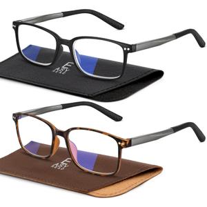 EASY READ 2 Pairs Sporty Style Reading Glasses for Men，Rectangular TR90 Blue Light Blocking Readers with Spring Hinge(Magnification 1.50, Black/ Tortoise)