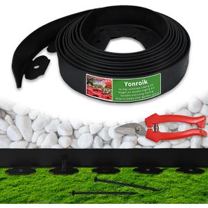 No Dig Lawn Edging Kit,20 FT Landscape Edging Border with Stakes fit for Lawn,Flower Garden,Grass,Lawn Edging,The Yard (Black)