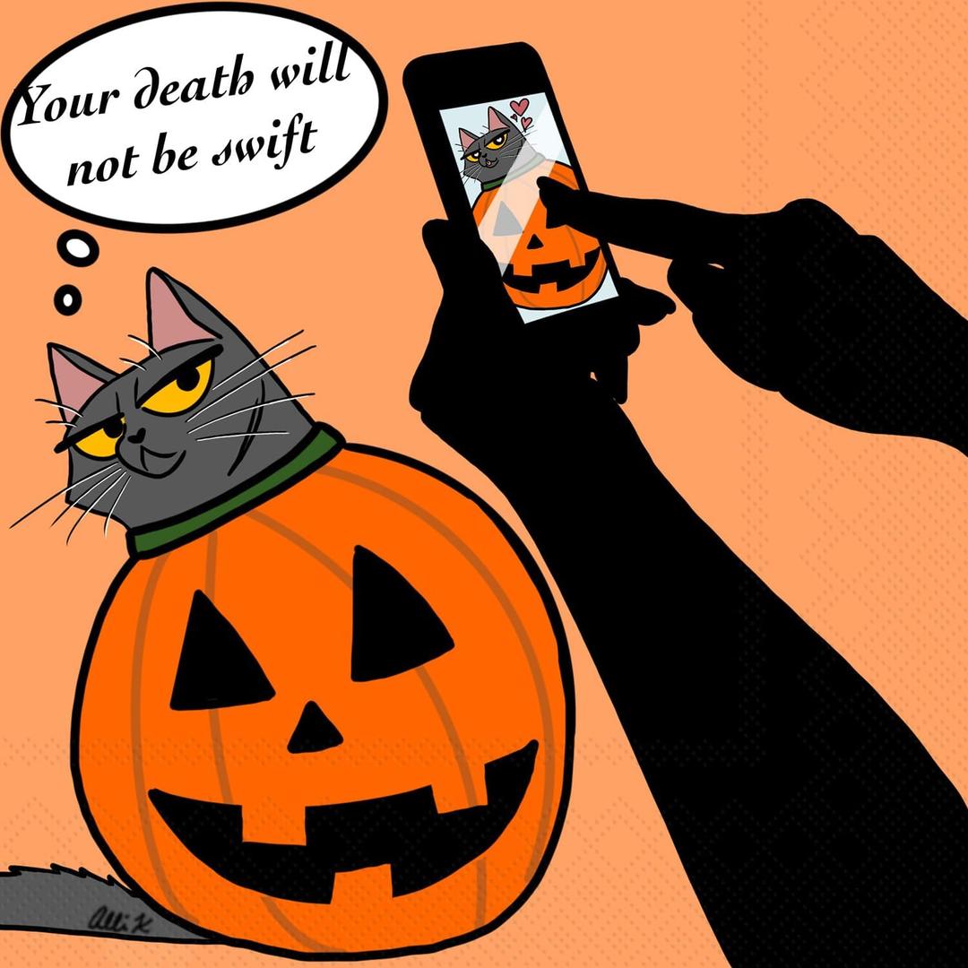 3 x IHR Ideal Home Range Cocktail Napkins Disposable 3-Ply Paper Party Napkin Pack, 5" x 5", Great Snark Pumpkin, 20-Count