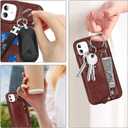 for iPhone 11 case Wallet with Card Holder for Women Men Shockproof Phone case with Keychain Ring Stand Leather Zipper Credit Card Slots-Deep Brown