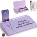 TOWON Small Compact Glass Desktop Whiteboard with Storage 12 x 7 in Dry Erase Board for Desk, Home Office, School | Includes 5 Markers, Eraser & Holder | Space-Saving Organizer, Aesthetic Lavender