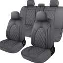 CAROMOP Luxury PU Leather Car Seat Covers Full Set-Waterproof Seat Protectors with Split Bench Seat Covers for Cars-Universal Cars Interior Covers for Sedans, SUVs, Pick-up Trucks(Gray/Gray Line)