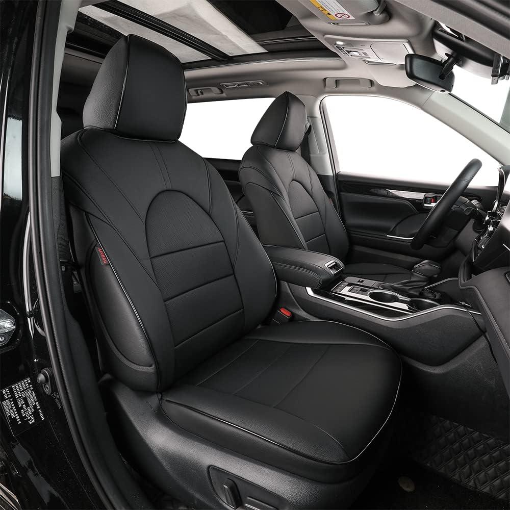 EKR Highlander Seat Covers for SUV Toyota Highlander 2020 2021 2022 2023 2024 2025 2026,2nd Row 40/60 Split,Car Seat Covers Front Seats Back Seat,Leather Seat Covers Full Set-Faux Leather(Black)