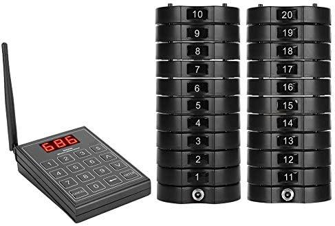 V BESTLIFE Restaurant Paging Beepers System, Wireless Guest Customer Queuing Pager with 1 Keypad Sender + 20 Coaster Pager Buzzer for Nursery,Hospital,Hotel(Black)