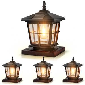 JOFIOS Solar Post Lights 4pack, 3-Color Temperature Dusk to Dawn Solar Lamp Post Light, Black IP65 Waterproof Outdoor Decorative Lamp for 4x4/5x5 Wood/Vinyl Posts, Garden Yard Deck Fence