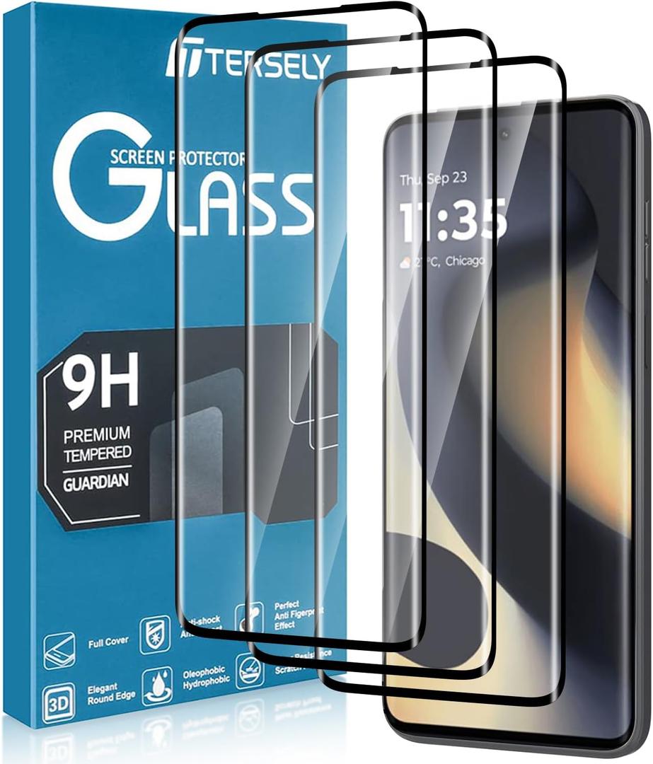 T Tersely (3 Pack Screen Protector for Motorola Moto Edge 2024, Tempered Glass 3D full Coverage Bubble Free Support Fingerprint Unlock Anti-Scratch, Case Friendly