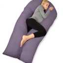 QUEEN ROSE Extra Long U Shaped Body Pillow, 65in Pregnancy Pillows for Sleeping, Full Body Support for Adults and Maternity Women, Cooling Sateen Cover, Purple and White