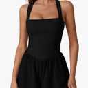 QINSEN Women's Square Neck Sleeveless Romper Jumpsuit Casual Summer One Piece Outfit with Pocket, Large Size