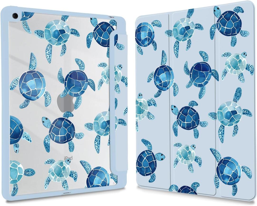 Joyland Turtle Pattern for iPad 10th Generation 10.9 inch 2022/iPad (A16) 11th Gen 11" 2025,Built-in Pencil Holder with Shockproof Cover Clear Transparent Back Shell Auto Wake/Sleep,Blue