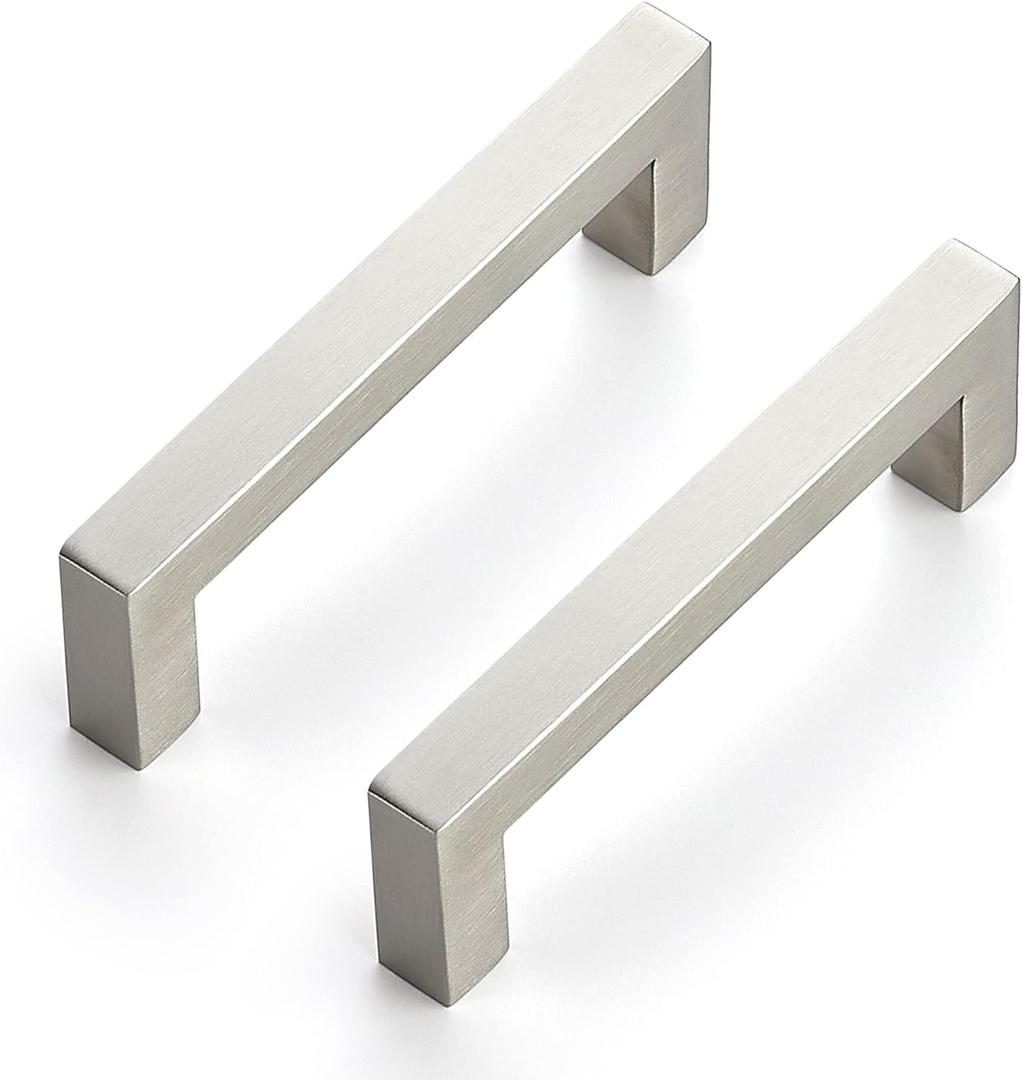 Ravinte 32 Pack 4 Inch Kitchen Square Cabinet Handles Satin Nickel Pulls Brushed Nickel Kitchen Cabinet Hardware Handles for Cupboard Drawer Pulls
