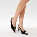 Women Heels Slingback Pointed Closed Toe Kitten Heel Sandals Slip On Stiletto 2.6 Inch Pumps Metal Buckle Patent Leather Evening Prom Party Dress Shoes (Cool Black)
