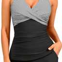 Women Tankini Swimsuits with Shorts - Two Piece Tummy Control Bathing Suits Top with Two Pockets Bottom Swimwear, Size: 18W