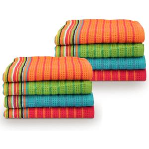 TEXAS LINEN CO. Kitchen Dish Towels, 100% Cotton Salsa Towels, Set of 8 (16x28 Inches), Multi Purpose Cooking Drying Restaurant Bar Cleaning Cloth Napkin, Highly Absorbent, Lint Free, Multi-Color