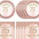 75th Birthday Decorations for Women,75th Birthday Party Plates and Napkins,Rose Gold 75 Year Old Party Theme Tableware 75 Party Table Decorations Supplies,Disposable 7'' Paper Plates, Napkins