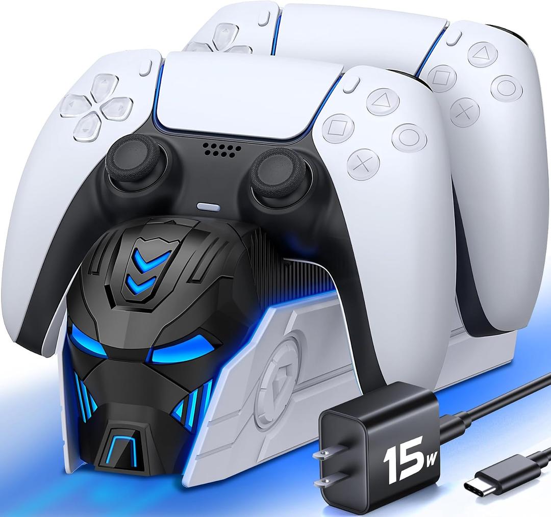 Upgraded for PS5 Controller Charger with Fast Charging AC Adapter, Dual Controller Charging Station Stand for PlayStation 5, Docking Station Case Storage for PlayStation 4