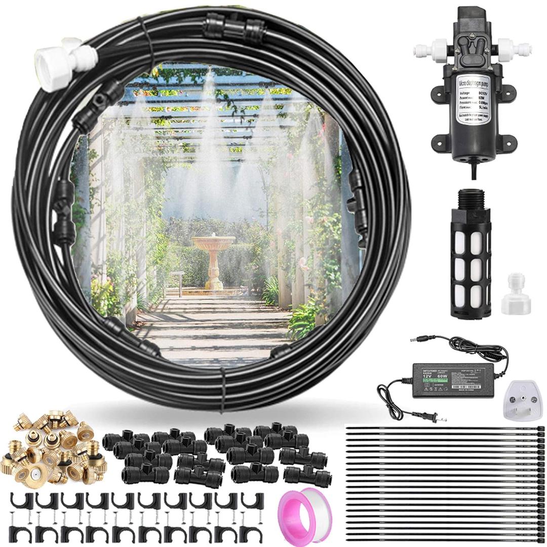 CozyCabin Outdoor Misting Cooling System with Pump - 40ft (12m) Misting Line with Filter + 6 Brass Mist Nozzles (3/4") for Patio Garden Greenhouse Watering Distribution System (12m (40ft))