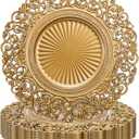 Foraineam Gold Charger Plates Set of 12, 13" Round Plastic Dinner Chargers, Decorative Hollowed Out Flowers Serving Plates for Table Setting, Catering, Wedding, Party, Event