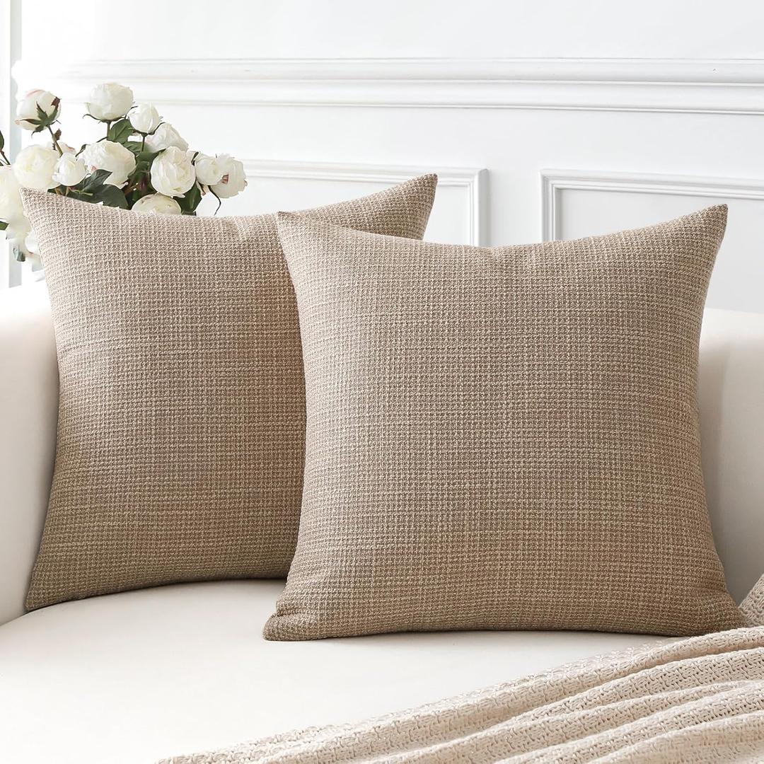 OTOSTAR Linen Throw Pillow Covers Set of 2 Decorative Square Pillowcases Cushion Covers 26x26 Inch for Home Decor Sofa Bedroom Car 65 x 65 CM Light Coffee