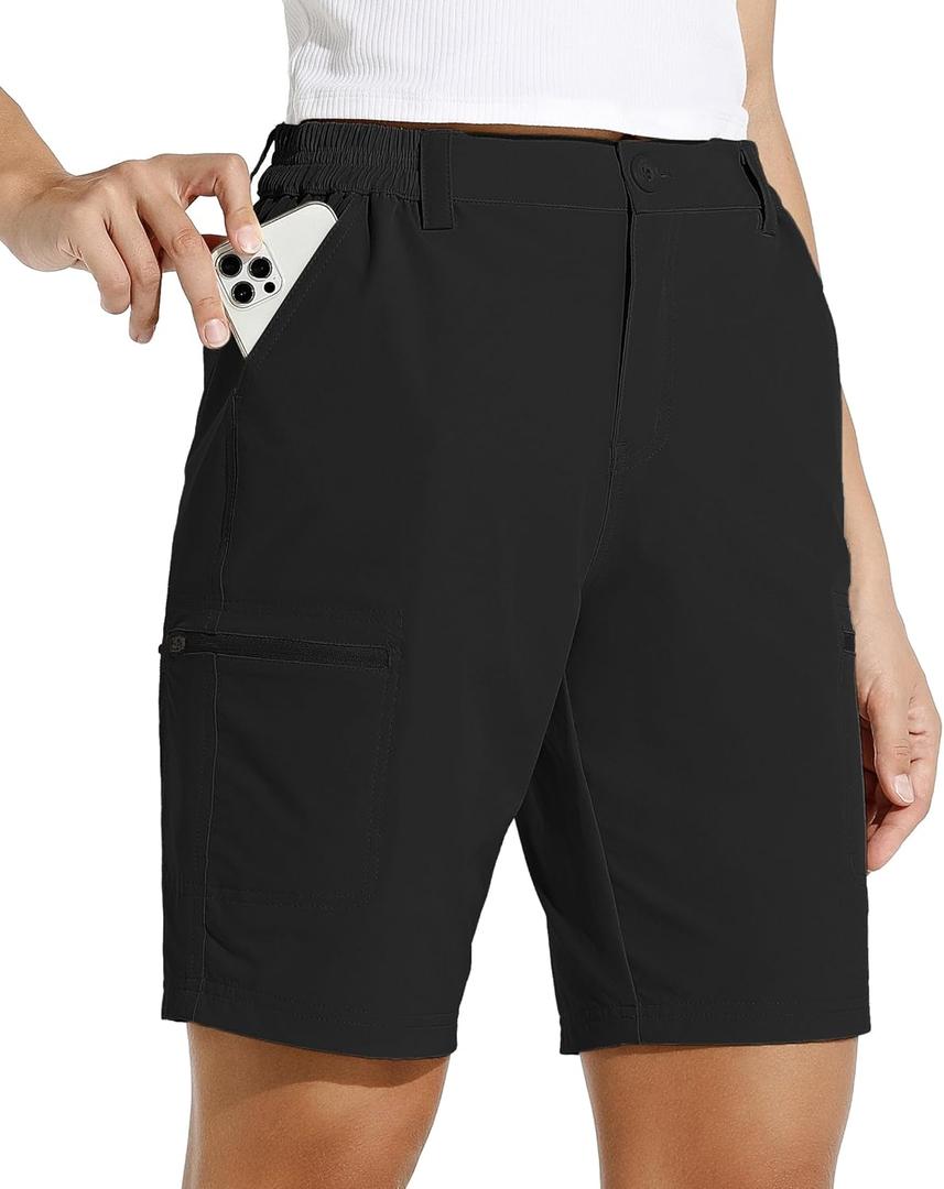 Willit Women's 10" Hiking Cargo Shorts Stretch Golf Active Long Shorts Quick Dry Outdoor Summer Shorts (XX-Large, Black)
