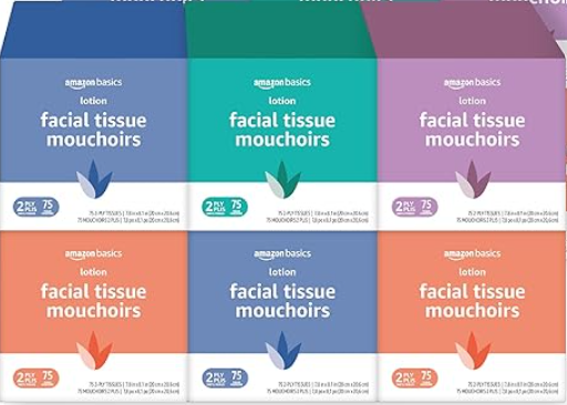 Amazon Basics Facial Tissue, 2-Ply, 160 Tissues per Box, 6 Boxes (960 total) 