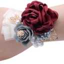 Bridesmaid Wrist Corsage Flowers with Bead Wedding Wristband Flower JW70 (Set A)