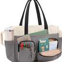 LOVEVOOK Teacher Tote Bag for Women,Multi-pocket Laptop Bag with Large Cup Holder,Nurse Bags Work Travel Computer Handbag, Gray