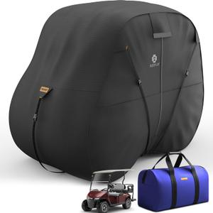 2+2/4 Passenger Golf Cart Cover Fits for Yamaha EZGO Club Car, 420D Waterproof Durable Polyester Golf Cart Cover with 2 Zipper Doors - Black