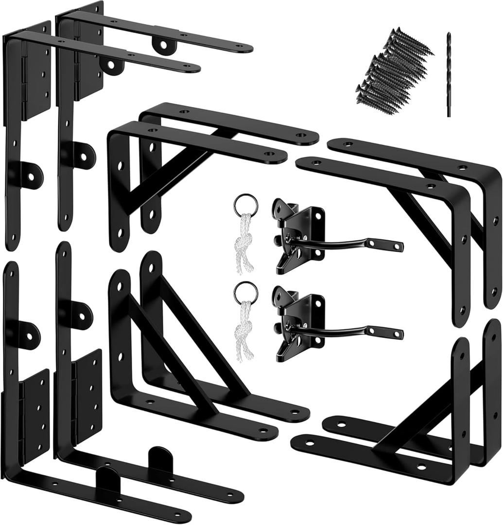 Anti Sag Gate Kit - Gate Corner Bracket-90 Degree Bracket with Gate Hinges Heavy Duty for Wooden Fences - No Sag Gate Corner Brace Bracket for Doors, Driveway (2 Set Gate Kit and 2 Latch)