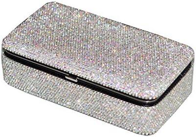 Bling Crystal Leather Portable Travel Jewelry Box Organizer Display Storage Case for Rings Earrings Necklace (Silver)