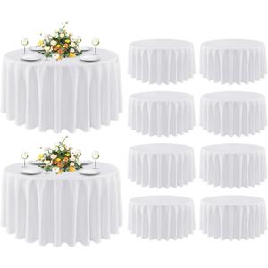 sancua 10 Pack Round Tablecloth White 90 Inch - Stain and Wrinkle Resistant Table Cloth, Washable Polyester Table Cover for Dining Tables, Buffet Parties and Camping