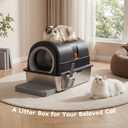 Enclosed Cat Litter Box, Stainless Steel Litter Box with Lid, Black