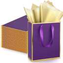 Yeaqee 24 Pack Metallic Paper Gift Bags with Handle and Tissue 9x7x3.1 Gold Foil Welcome Thank You Favor Bags Return Gifts for Wedding Mothers Graduation Bridesmaid Birthday(Purple Gold)