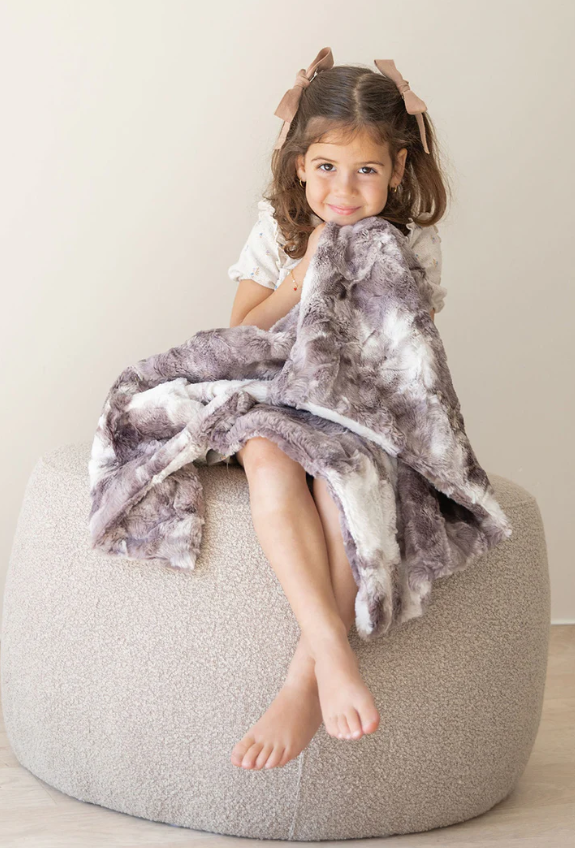 Ultra-Plush Grey Tie Dye Fur Blanket,  33in x 27in