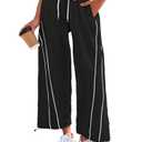 Fisoew Womens Baggy Wide Leg Pants Casual Elastic Waist Drawstring Hiking Workout Cropped Track Pants with Pockets Black, Size M