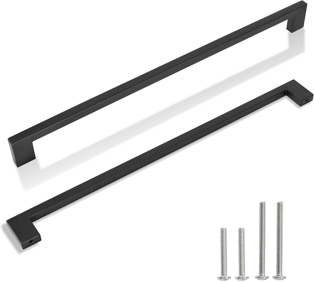 Cabinet Pulls Matte Black Cabinet Handles Square Drawer Pulls, 2 Pack 13-4/5 Inch 352mm Hole Centers Stainless Steel Kitchen Door Cupboard Cabinet Handles, Drawer Hardware Handles