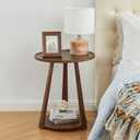 Uniclinens Round End Table, Solid Wood Round Side Coffee Table, Small Bedside Nightstand for Living Room Bedroom, Walnut