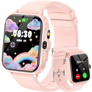 Smart Watch for Kids, 1.85" Fitness Tracker Kid Watch Pedometer, Heart Rate, Sleep Monitor, NO APP/Phone, Alarm Clock, Smartwatches with Video Music, IP68 Waterproof, Puzzle Games, Gift for Girls Boys (Pink)