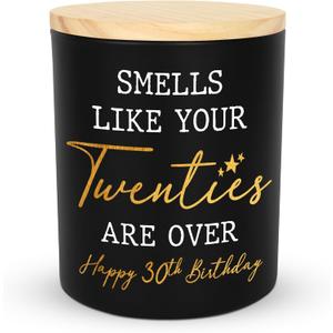 Christmas 30th Birthday Gifts for Men Women - Vanilla Lavender Candle 10oz - 1995 30th Birthday Decorations for Him Her, 30 Year Old Bday Gifts for Daughter Sister Wife Husband, 30 Candles (Black  Birthday Burnout)