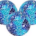 3-Pack Decorative Ball for Bowls, 2.4 Inch Mosaic Glass Balls Decorative Glass Orbs for Home Decor/Dining Tables/Wedding Party/Coffee Table/Centerpiece Decor [Blue White]