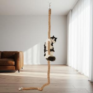 Weysat 1.97'' x 8.9 ft Cat Climbing Jute Rope with Hook Ceiling Wall Mounted Kitten Scratching Post Climbing Rope Toy for Indoor Outdoor Cats