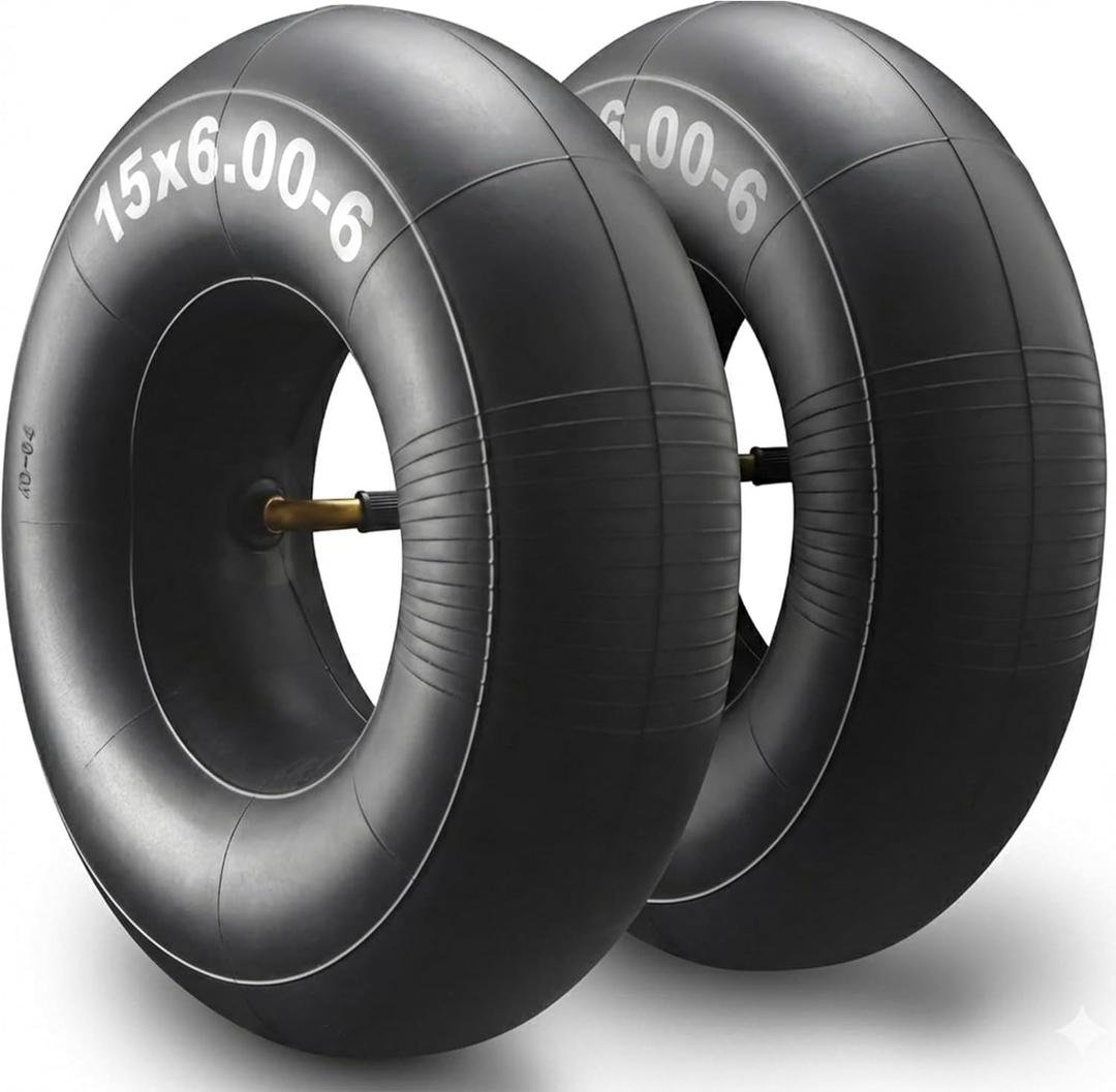 15x6.00-6" Inner Tubes, 2 Pack Heavy Duty 15x6-6 Replacement Tire Inner Tube with TR-13 Straight Valve Stem for Lawn Mower, Ride-on Mower, Yard Trailer, Tractor, ATVs, Go Karts, Golf Carts, etc
