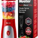 Mueller Personal Blender for Shakes and Smoothies with 15 Oz Travel Cup and Lid, Juices, Baby Food, Heavy-Duty Portable Blender & Food Processor, Red